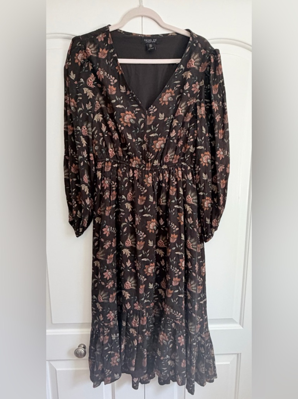 Rachel Zoe Espresso Brown High Low Midi Dress Size 2 XS Boho Long Sleeve V Neck